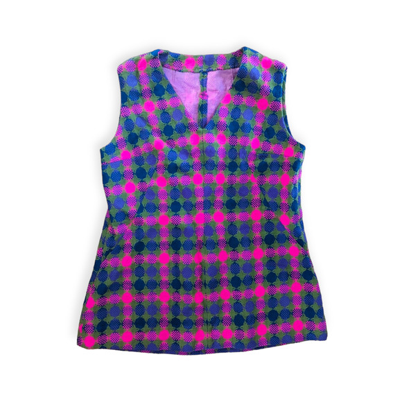 70s Neon Pink Plaid A-Line Mini Dress XL - Picture 2 of 6